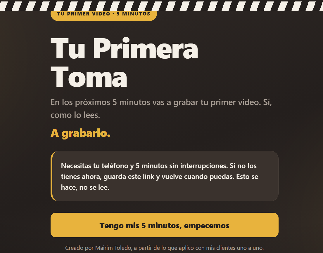 Portada real de la herramienta Tu Primera Toma