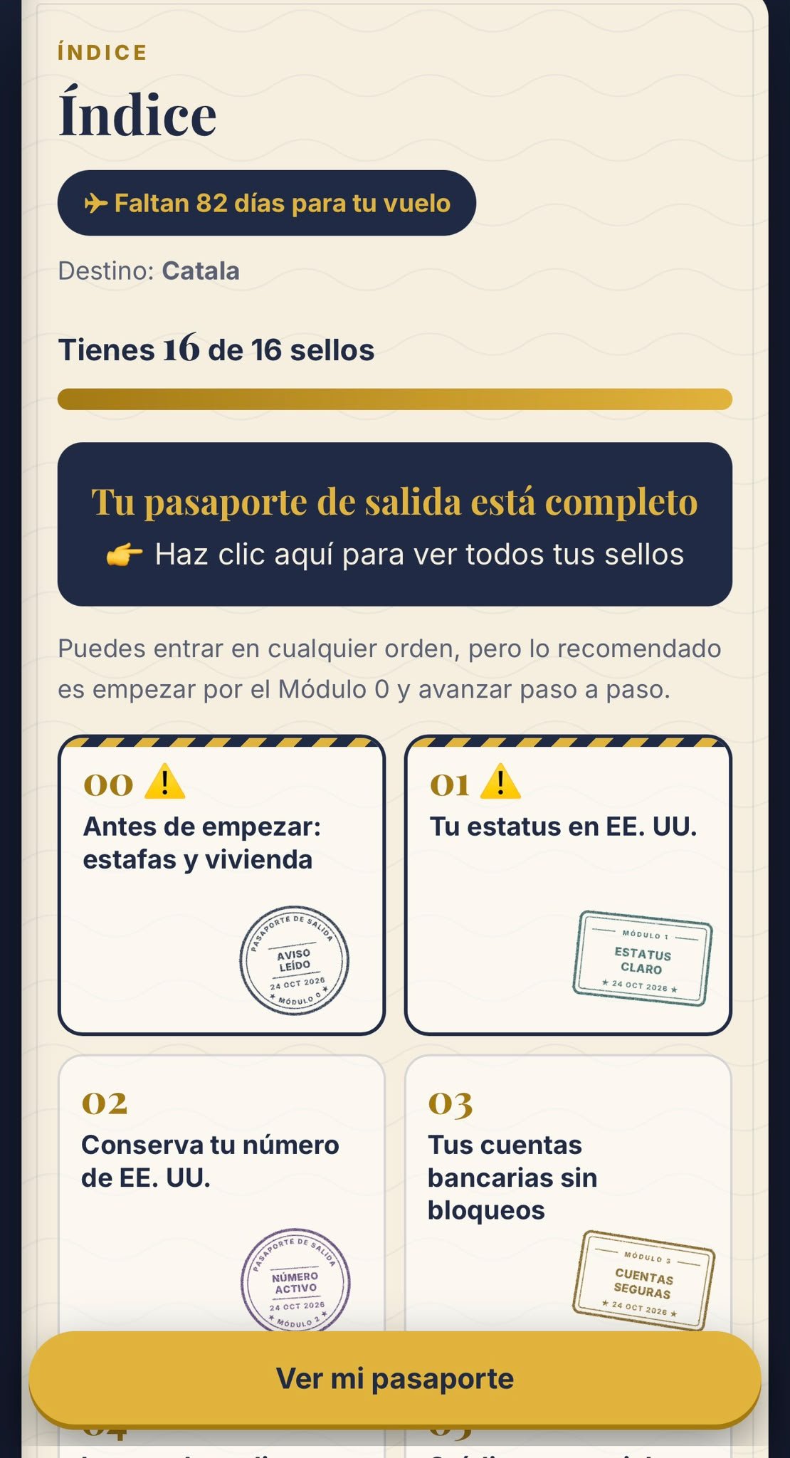 Índice del pasaporte de salida