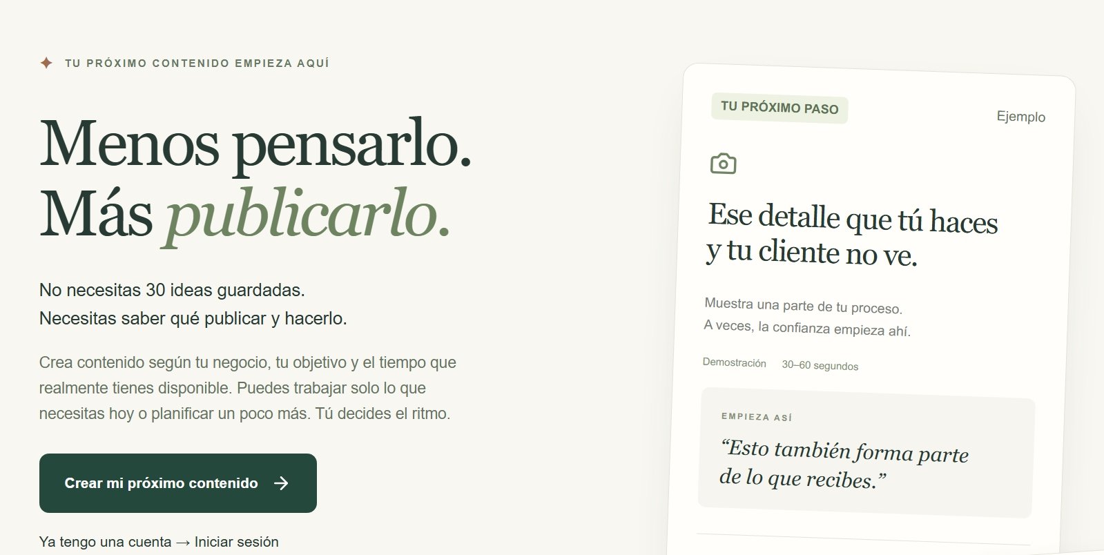 Portada real de la herramienta ¿Qué publico ahora?